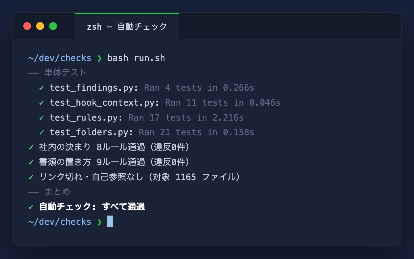 AIに任せた作業を自動でチェックしている画面(実際の結果)